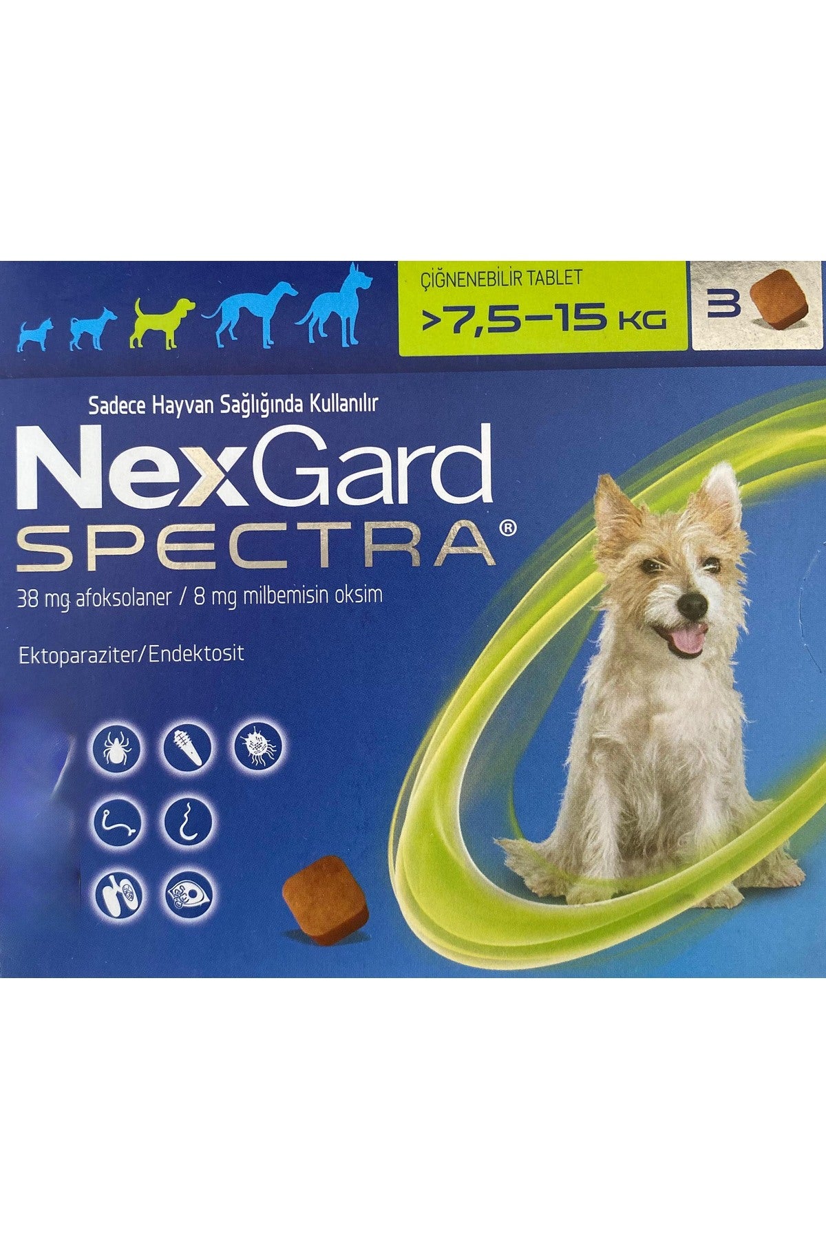 Nex-gard Spectra 7.5 - 15 Kg Orta Irk Köpek İç Dış Parazit Çiğneme Tableti (3 Adet)