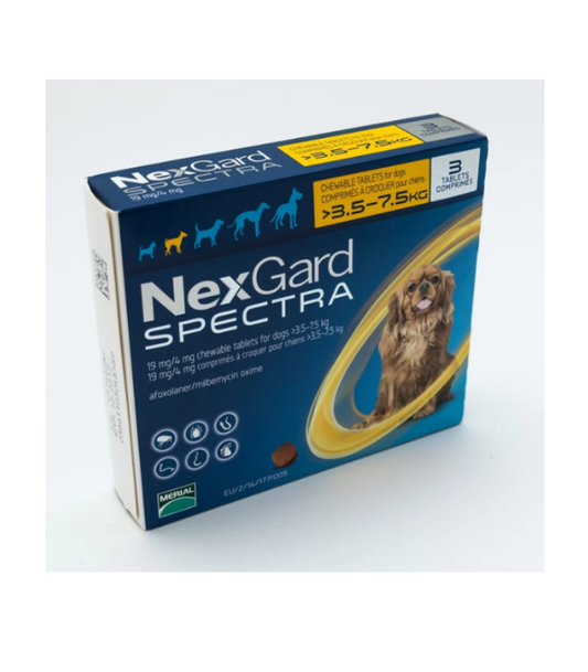 Nexgard Spectra 3.5 - 7.5 Kg Orta Irk Köpek İç Dış Parazit Çiğneme Tableti (3 Adet)