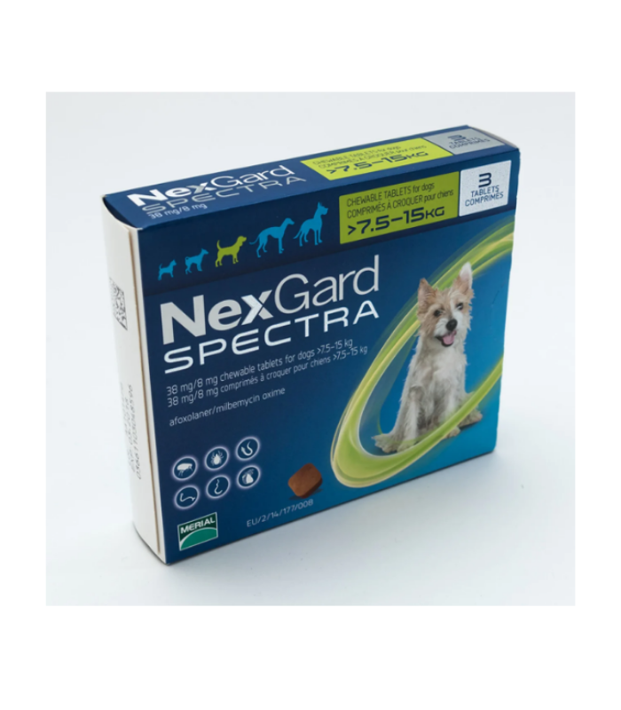 Nexgard Spectra 7.5 - 15 Kg Orta Irk Köpek İç Dış Parazit Çiğneme Tableti (3 Adet)